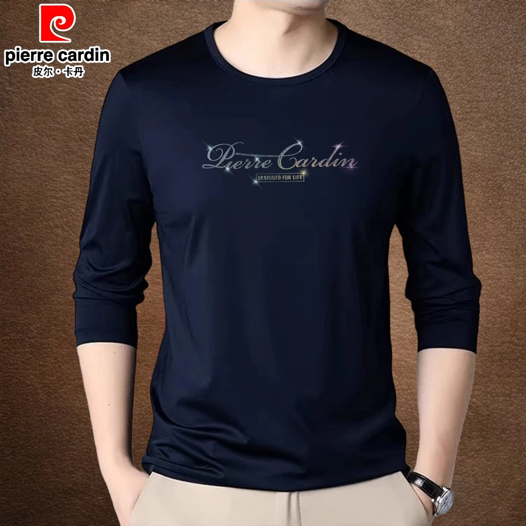 皮尔卡丹时尚春秋高档圆领男士打底衫男装内搭上衣男长袖t恤舒适