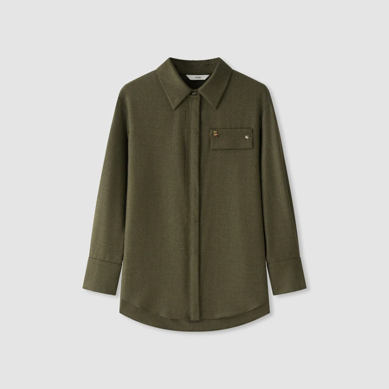 【冬姐自主品牌】VOR 100%绵羊毛休闲翻领衬衫 V25300100