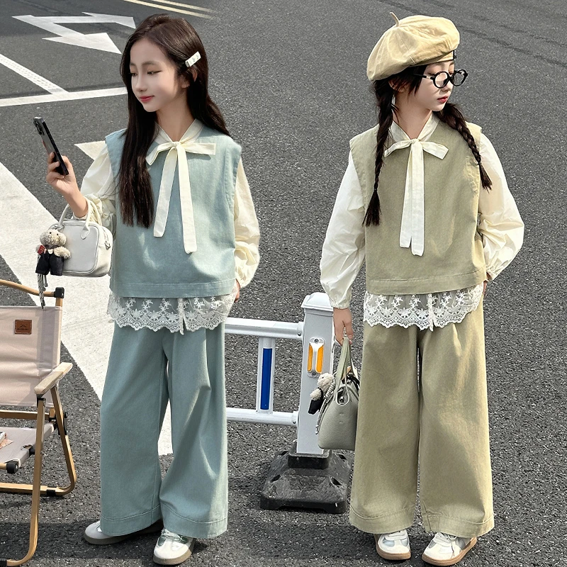 女童超好看春装套装马甲衬衫三件套2025新款儿童开春穿搭洋气时尚