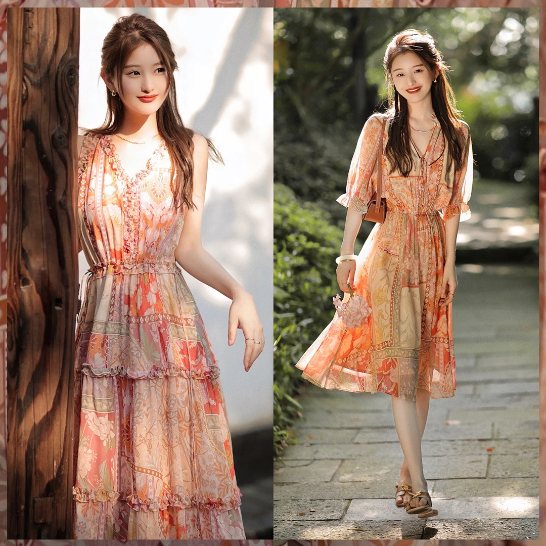 【赵大喜】现货！一千零一夜系列｜真丝印花裙女波西米亚风连衣裙