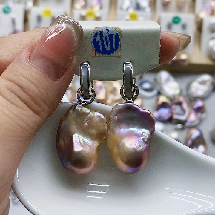 银S925镶嵌淡水珍珠耳饰