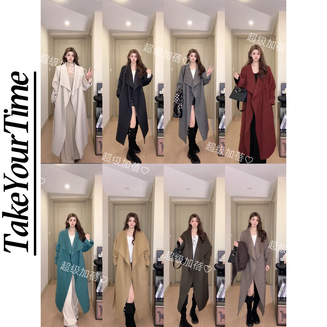 【】桑蚕丝羊毛驼毛时尚气质修身百搭宽松双面呢大衣外套24010