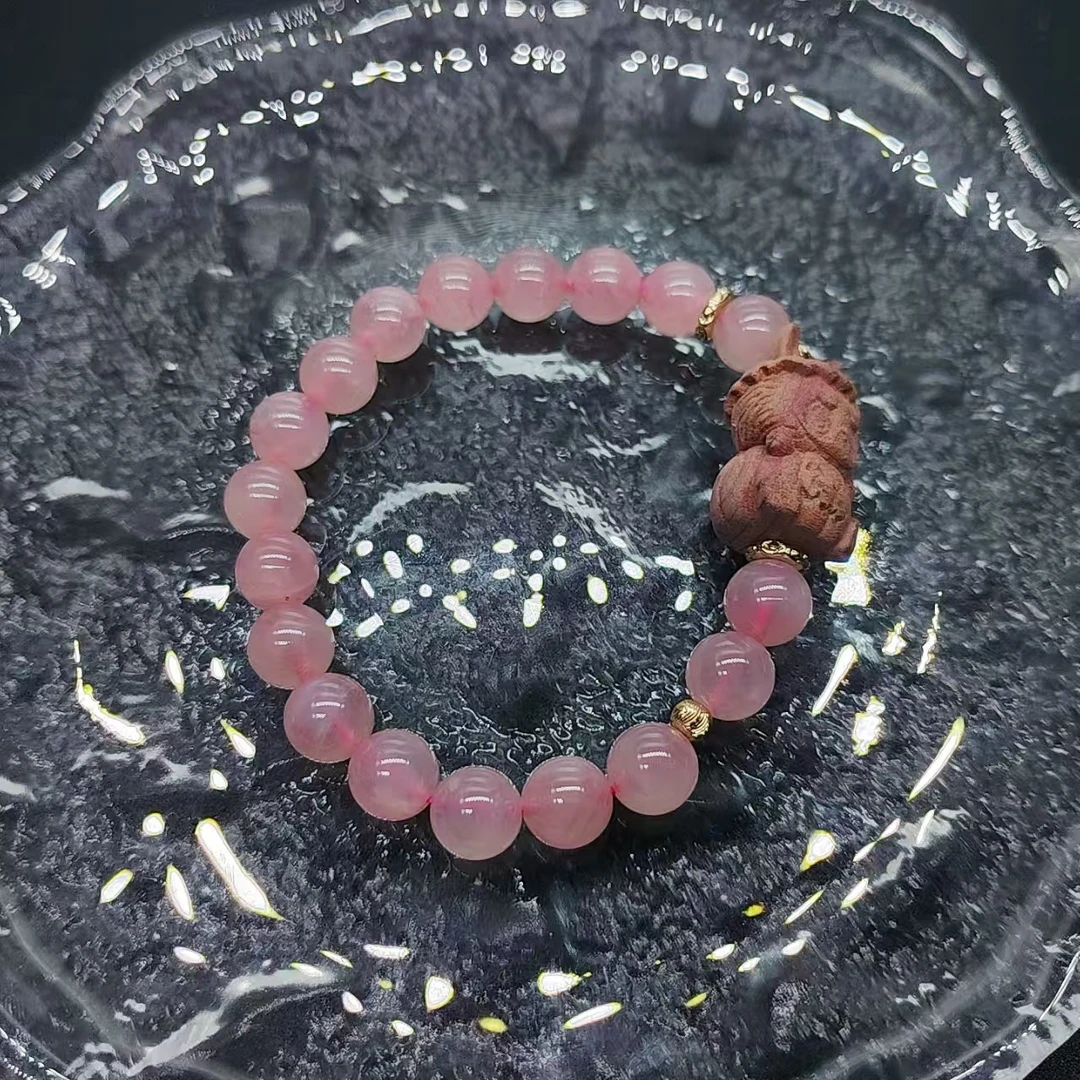硕夏天然粉水晶8-9mm+雕刻件设计款手链多样性发其一LG0033