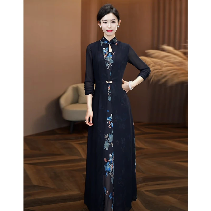 国风连衣裙女2025春季新款假两件大摆长裙高级感出游洋气时尚裙子