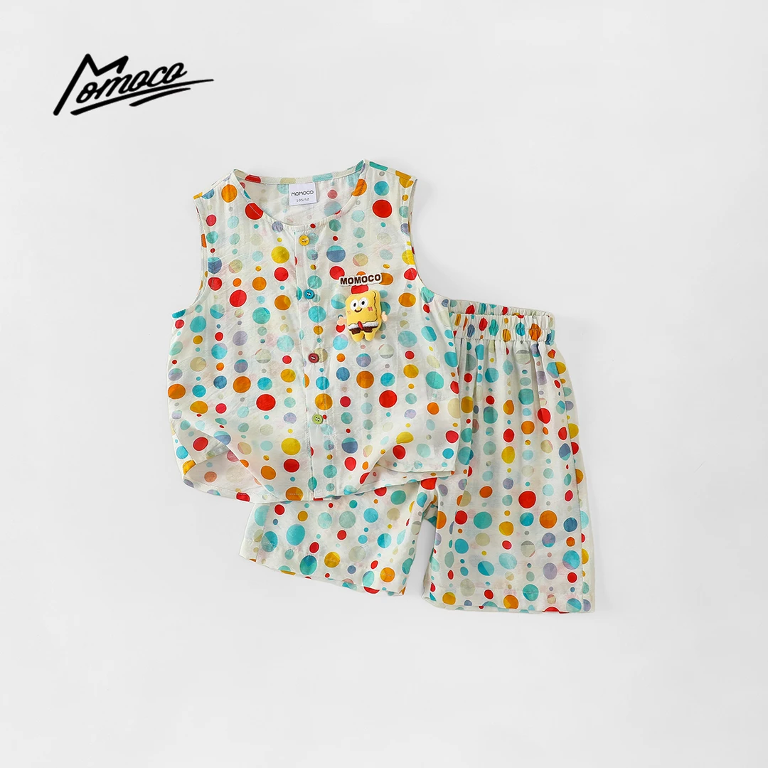 MOMOCO夏季新款男女童洋气时尚波点海绵宝宝背心套装77230578849