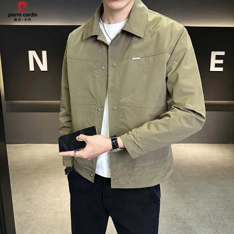 皮尔卡丹2025春季新款休闲韩版长袖翻领百搭气质潮流帅气男士外套