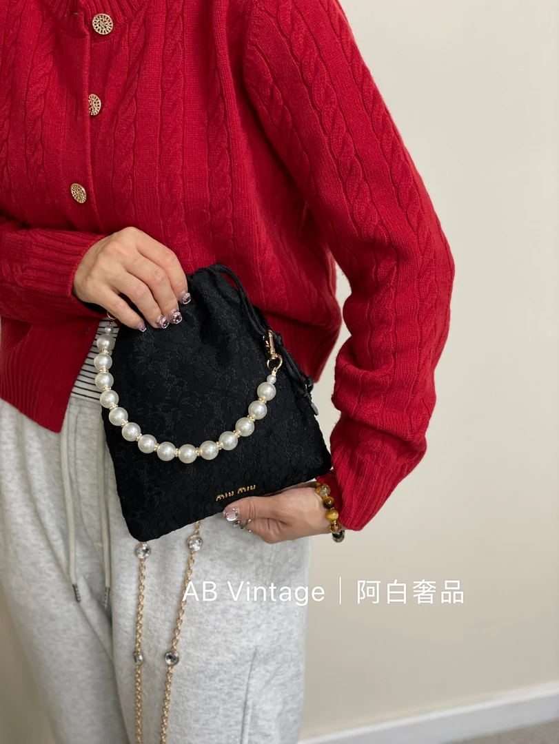95新 MIU MIU/缪缪 阿白奢品/缪缪 蕾丝手袋 送链条