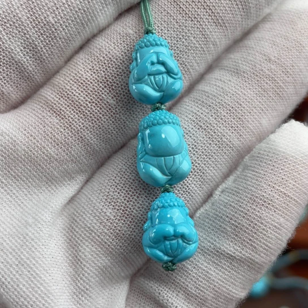 绿松石手链未镶嵌玉化蓝三不佛