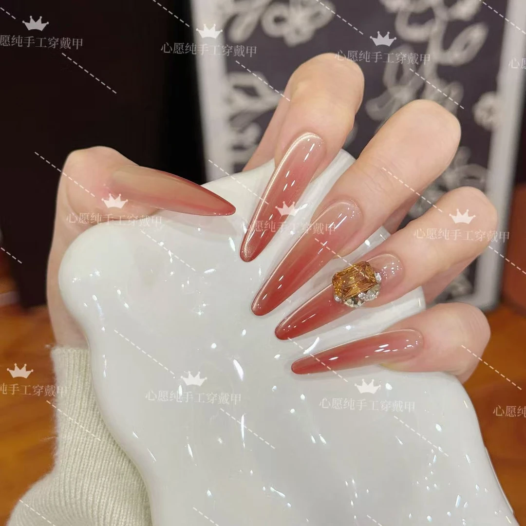 赤魄•流光 手工穿戴甲秋冬新款猫眼轻奢显白光疗美甲可拆卸穿戴甲