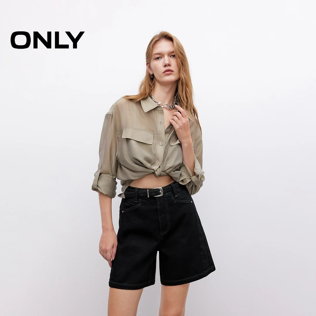 ONLY秋季复古显瘦A字版型高腰短裤牛仔裤女通勤休闲|125243005