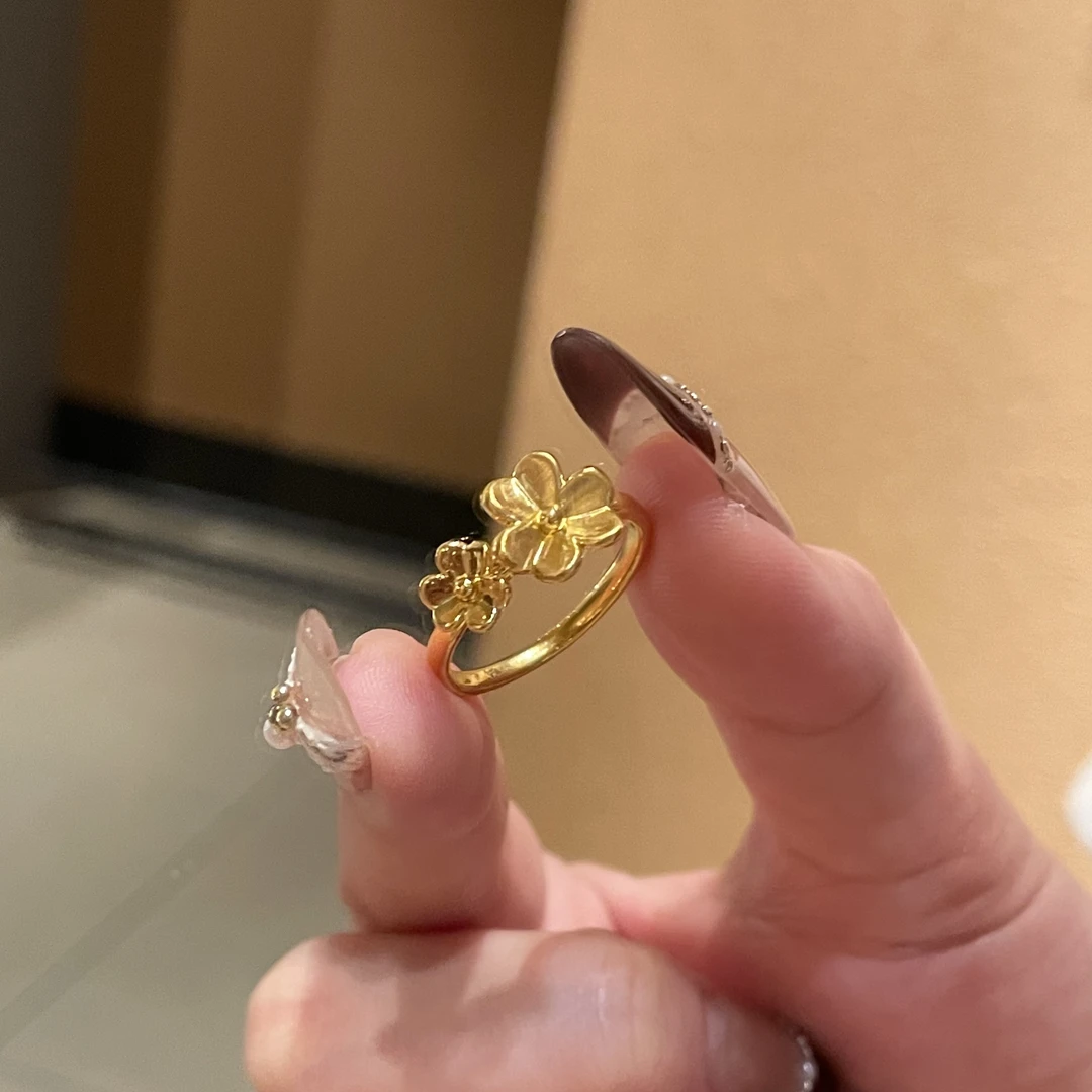 通体足金999双生花戒指5D工艺轻奢时尚繁花经典耐看送女友送妈妈