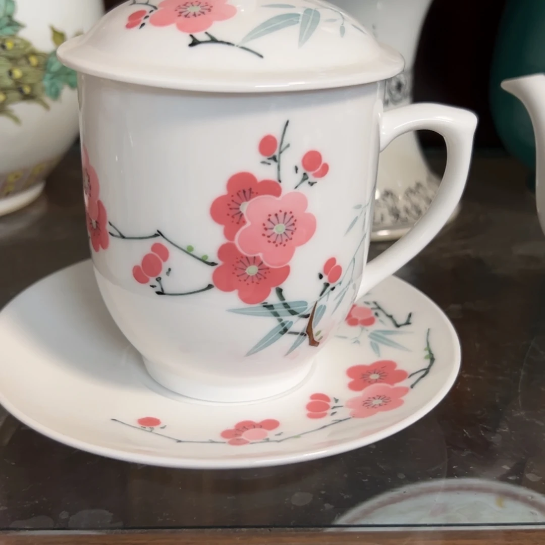 何***美办公杯景德镇陶瓷釉中彩办公杯