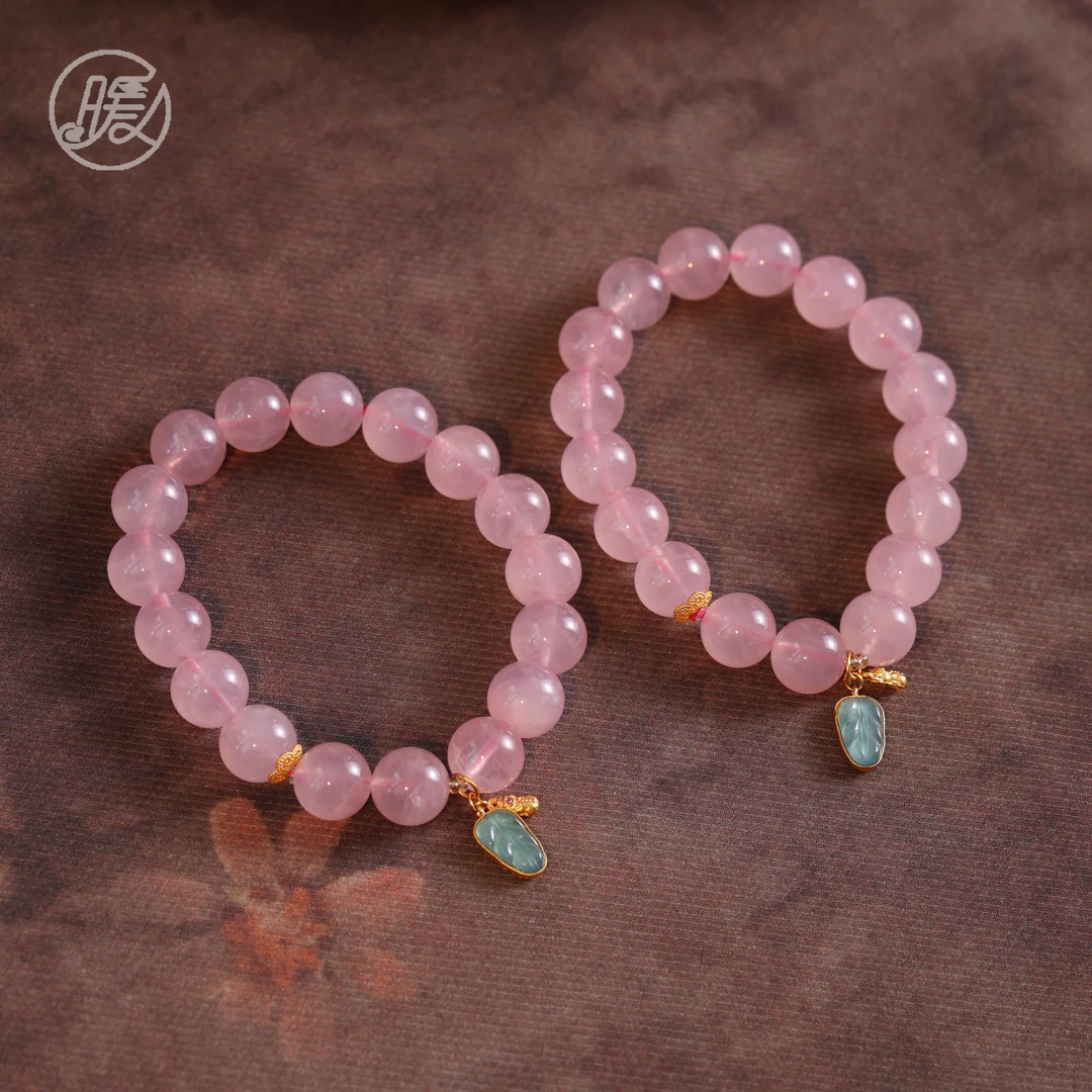 单圈粉水晶手串11mm搭配叶子吊坠手链G1778多样性发一