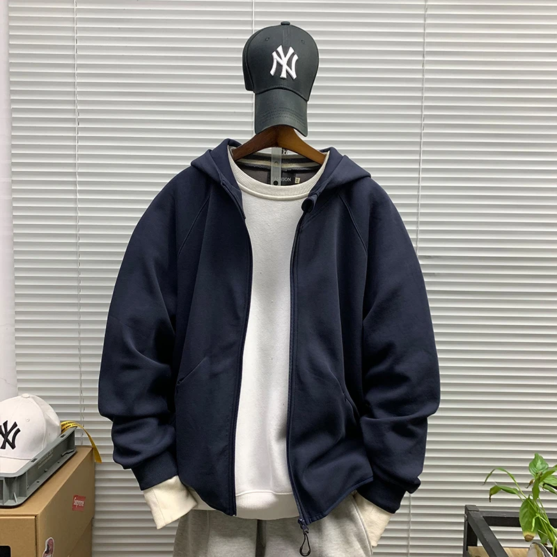 连帽开衫卫衣外套男士春秋新款休闲宽松运动潮牌纯色百搭重磅帽衫