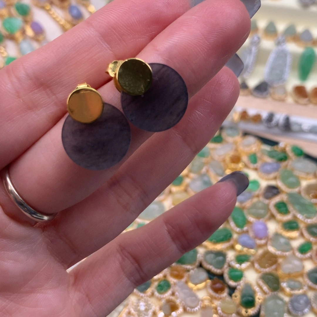 翡翠银S925镶嵌颈饰乌鸡耳钉