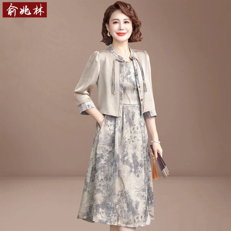 新中式妈妈装连衣裙春装两件套新款国风贵夫人中老年女士春夏套装
