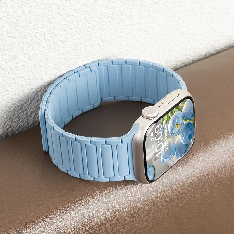 UhADa适用苹果手表表带【张婧仪同款】applewatch表带装甲硅胶磁吸