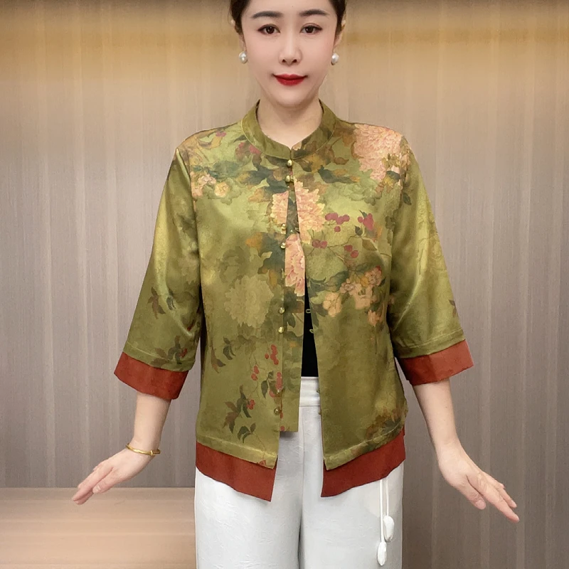 8587新款夏季老年女装妈妈装时尚时髦中年人开衫精品大码上衣