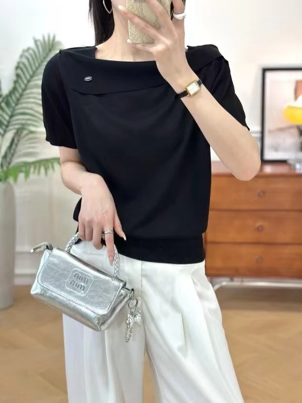 NFM女驸马新款时尚百搭显瘦一字领针织衫25116