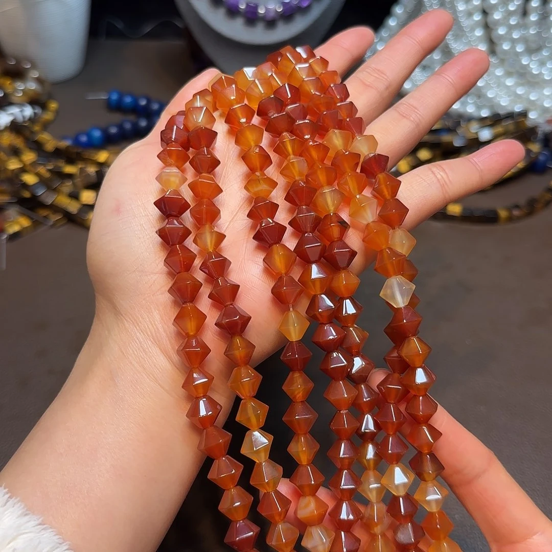 玛瑙/玉髓合金珠宝半成品红玛飞碟一条10mm