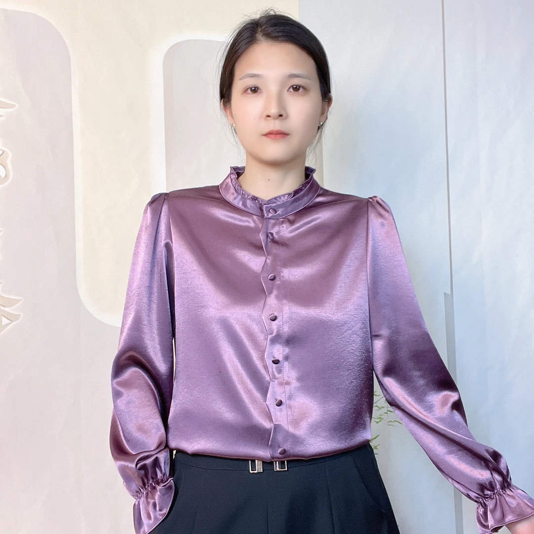 春秋季新款衬衫女减龄气质显瘦小衫设计衬衣时尚百搭长袖纯色上衣
