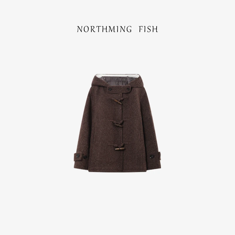 NORTHMING FISH「奈良小鹿」羊驼羊毛混纺 复古时髦连帽棉服呢大衣