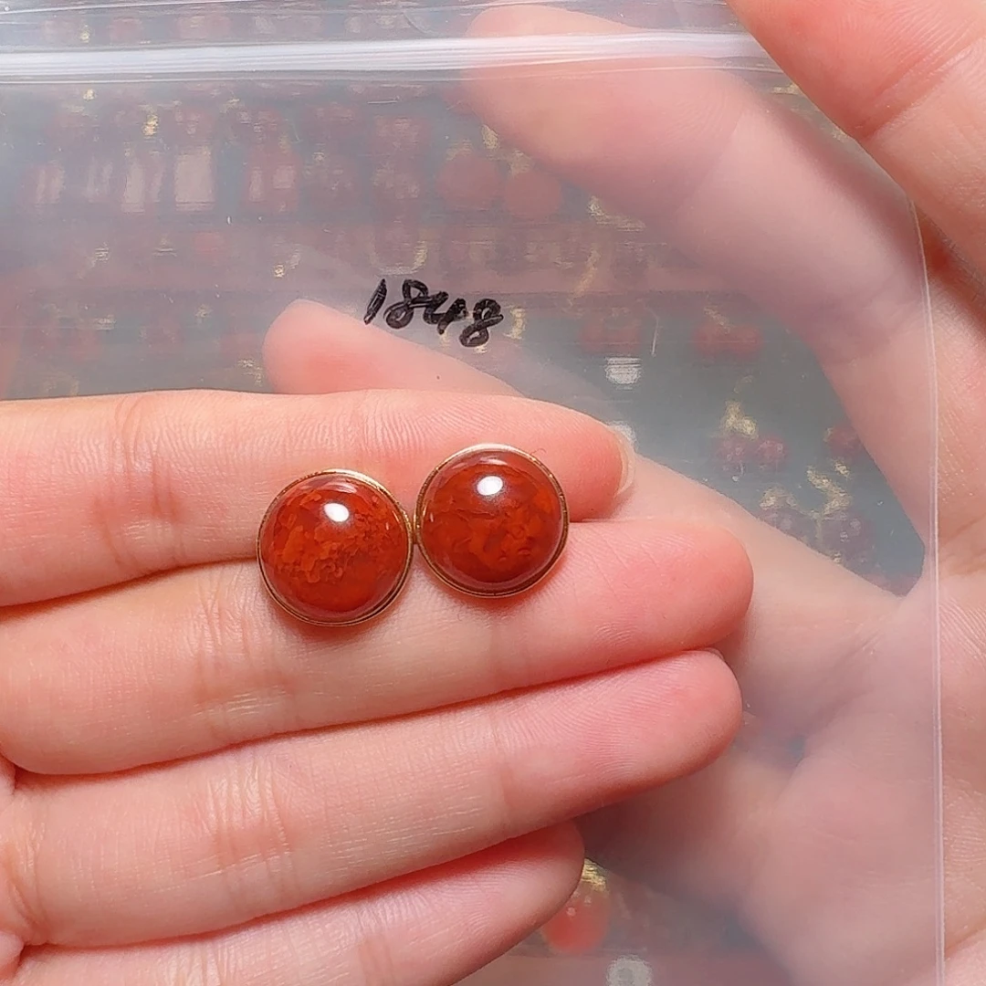 南红玛瑙银S925镶嵌耳饰