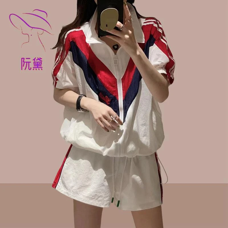阮黛休闲运动服套装女2025夏季新款大码小个子减龄短袖短裤两件套