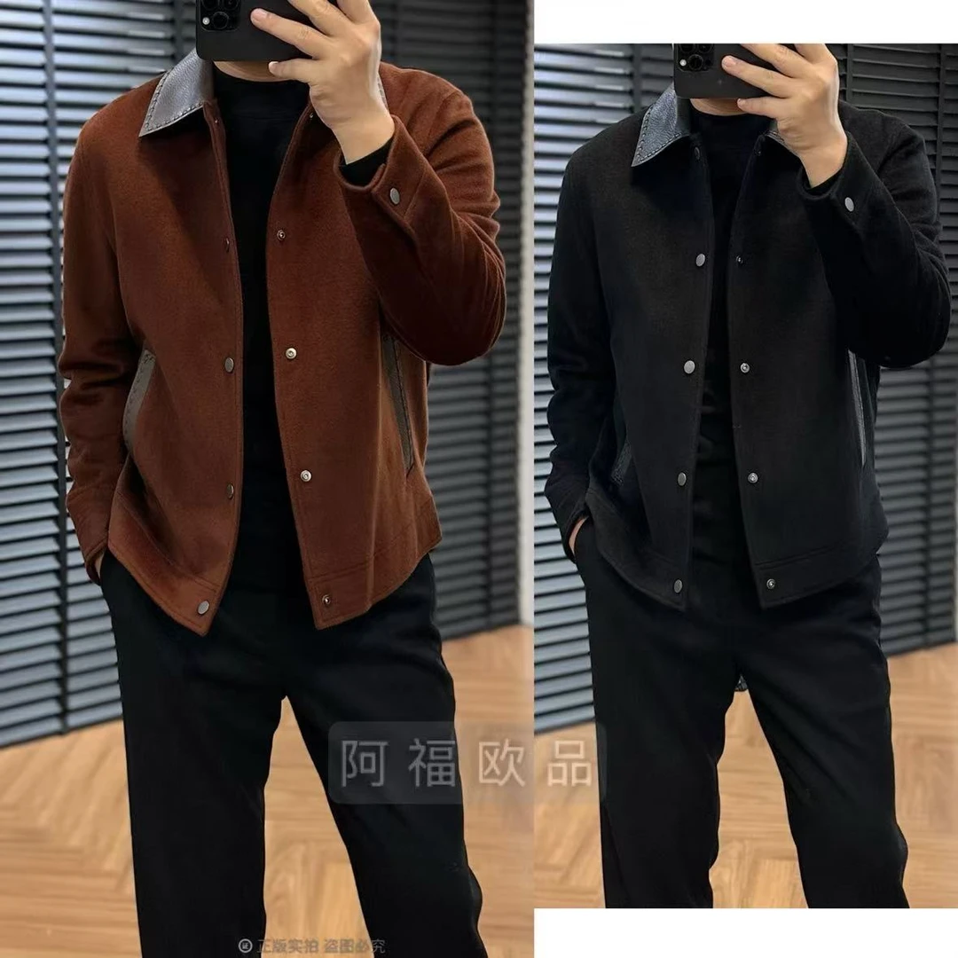 【阿福欧品】男士顶奢皮领全羊毛定织外套