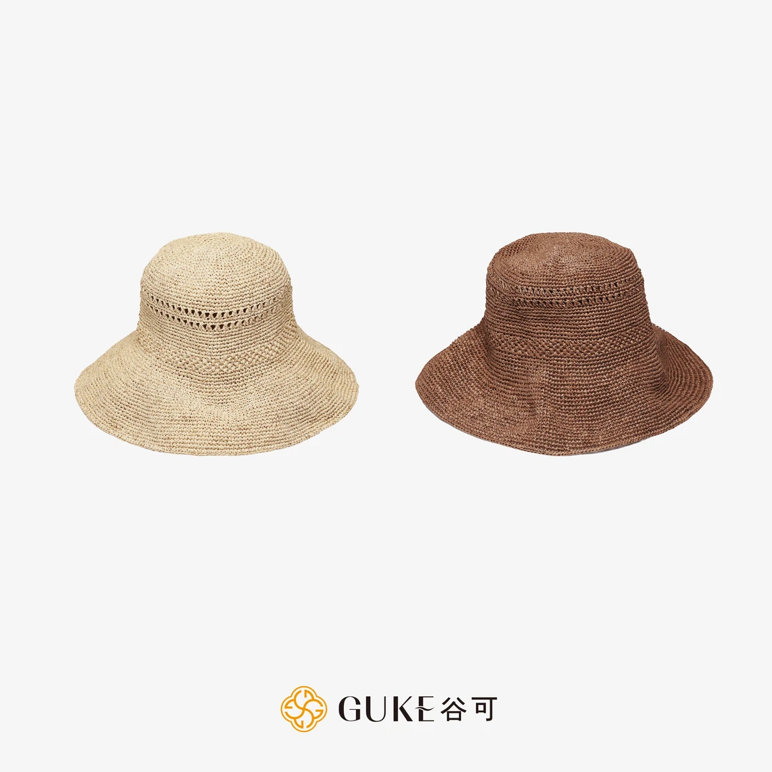 GKE/谷可【提花】夏季新款遮阳帽时尚卷边防紫外线草编网红款帽子