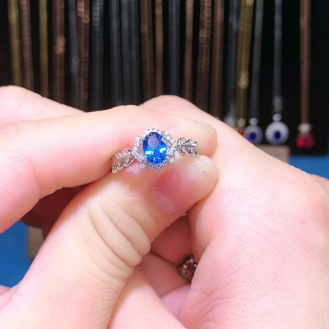 海蓝宝石戒圈银S925镶嵌