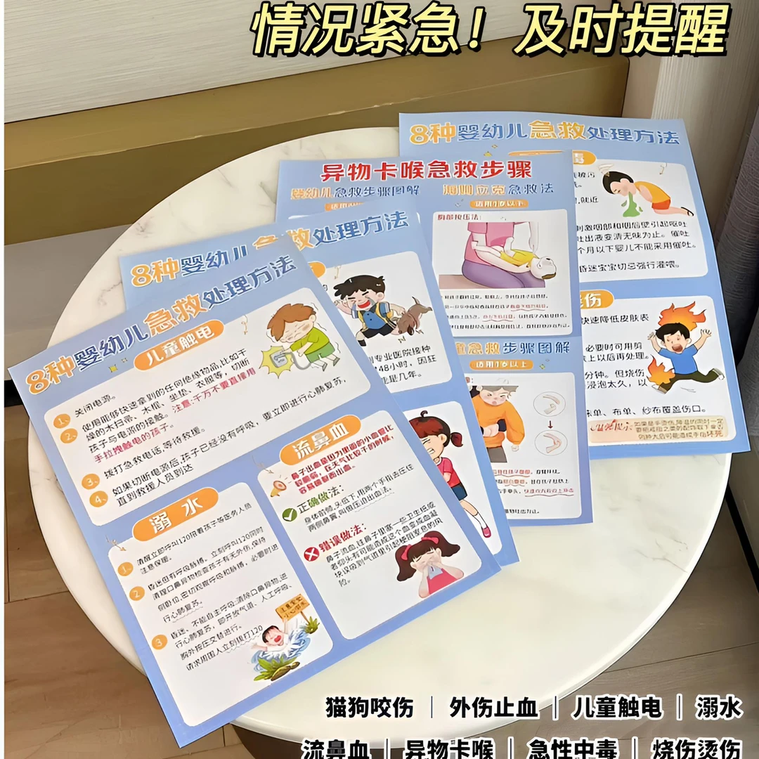 婴儿海姆立克急救法挂图触电烫烧伤止血儿童知识挂图家庭紧急神器