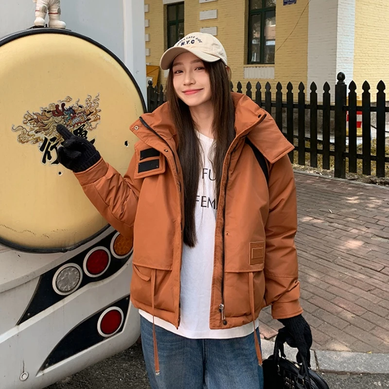 2025年冬季新款韩版短款加厚棉服女时尚宽松连帽设计感派克服外套