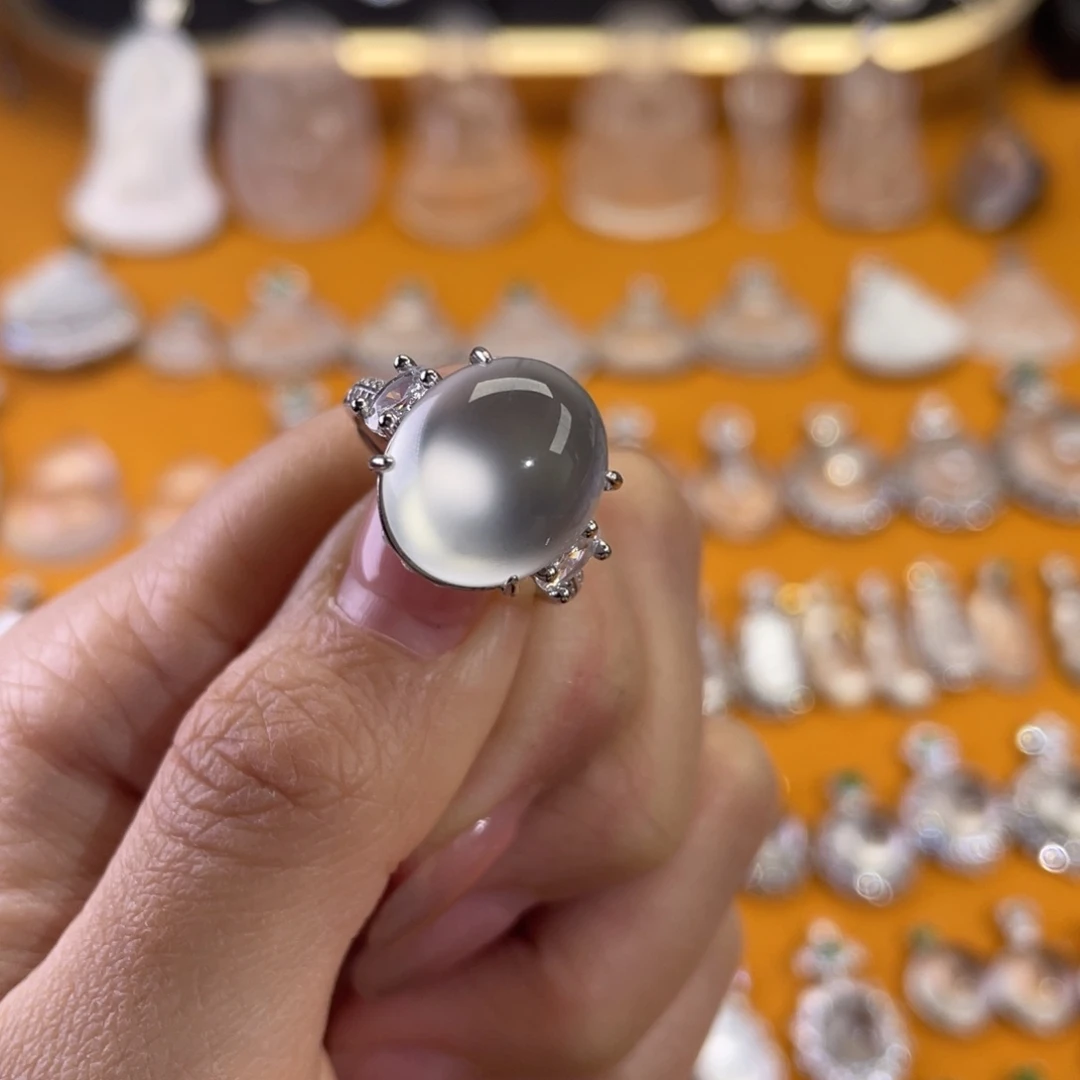 石英质玉银S925镶嵌戒指轻奢风三石戒指