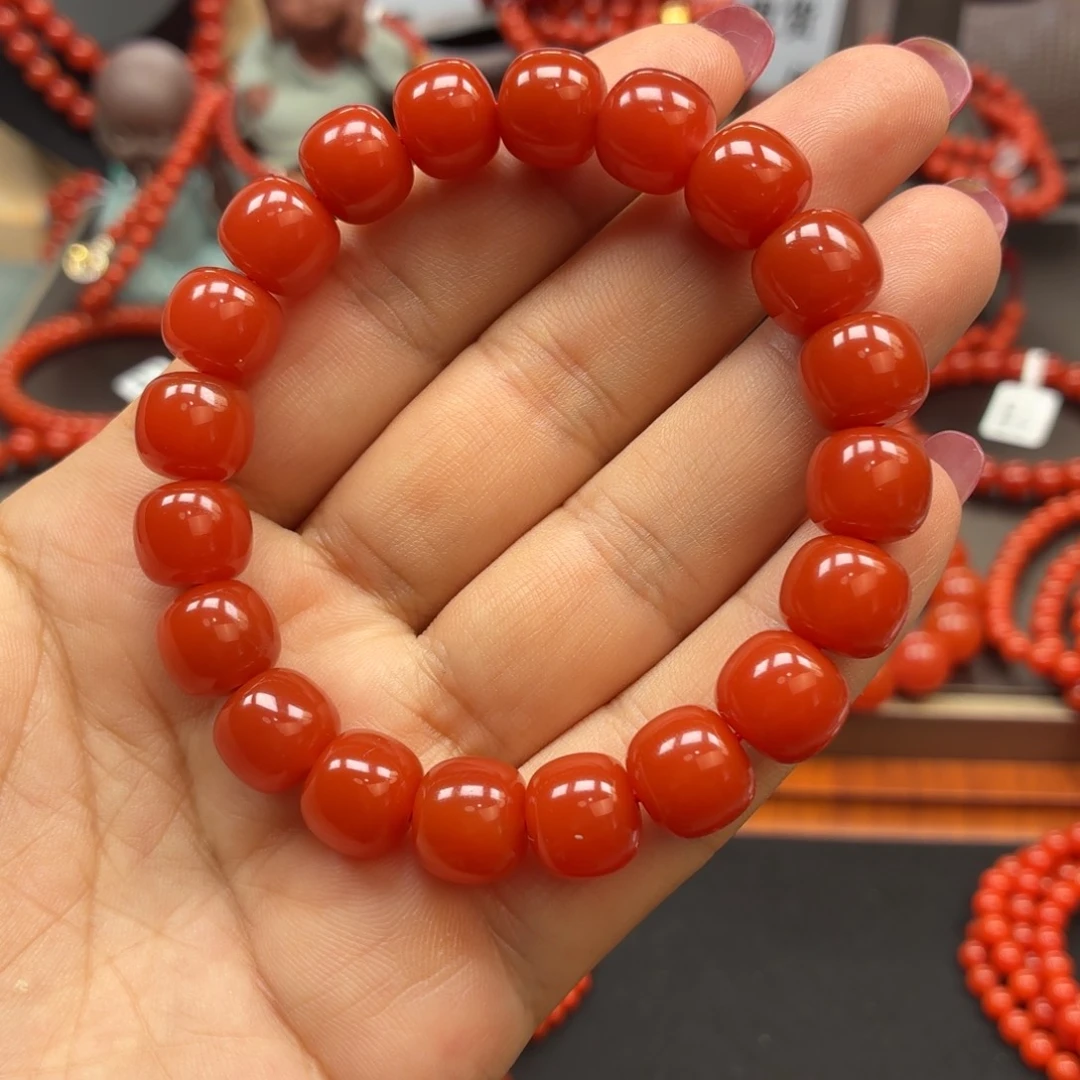 南红玛瑙未镶嵌手串中洞子柿子锦老型卡11➕
