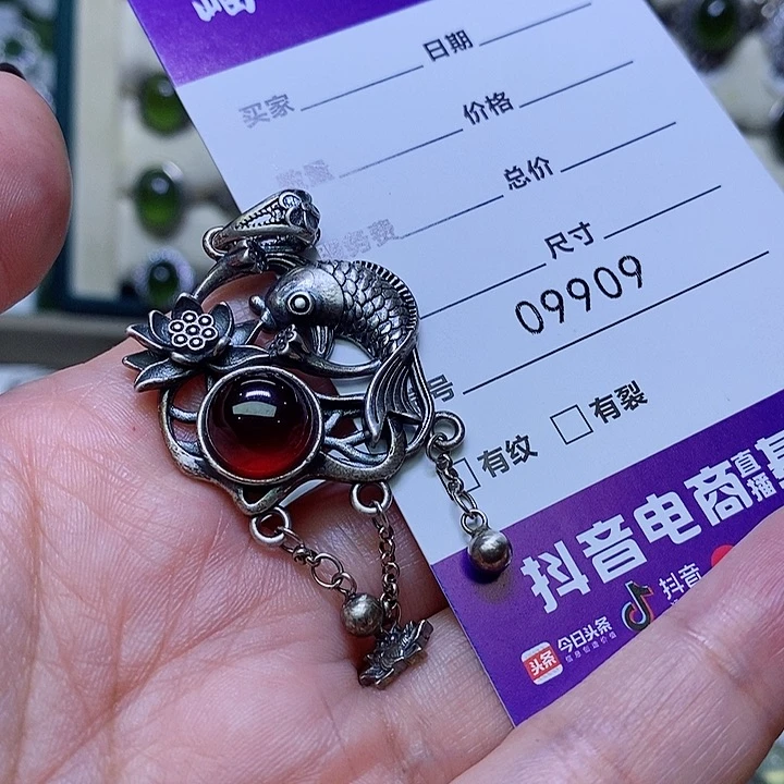 石榴石吊坠银S925镶嵌ღ**呜