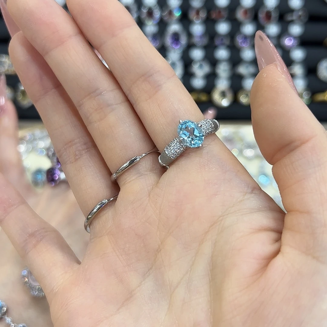 岫玉银S925镶嵌戒指春*