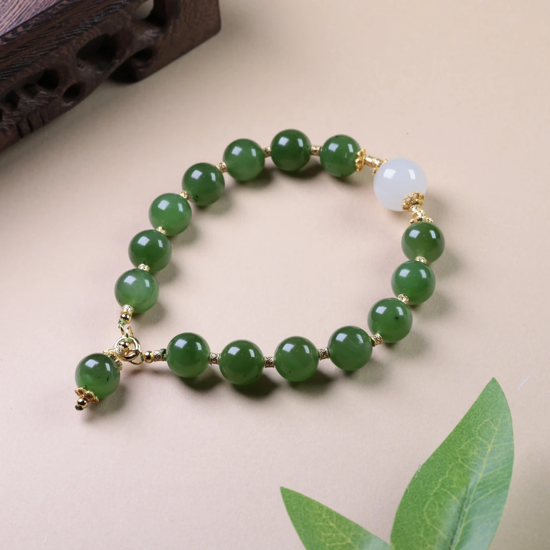 新疆爱思尔新疆和田玉手串DIY碧玉10mm手串DIYYA0G10（多样性发货）