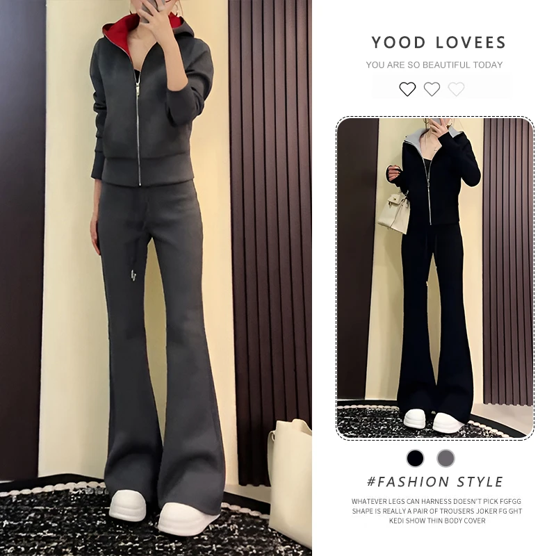 巨好看的休闲时尚套装女秋冬气质高级感显瘦连帽卫衣阔腿裤两件套