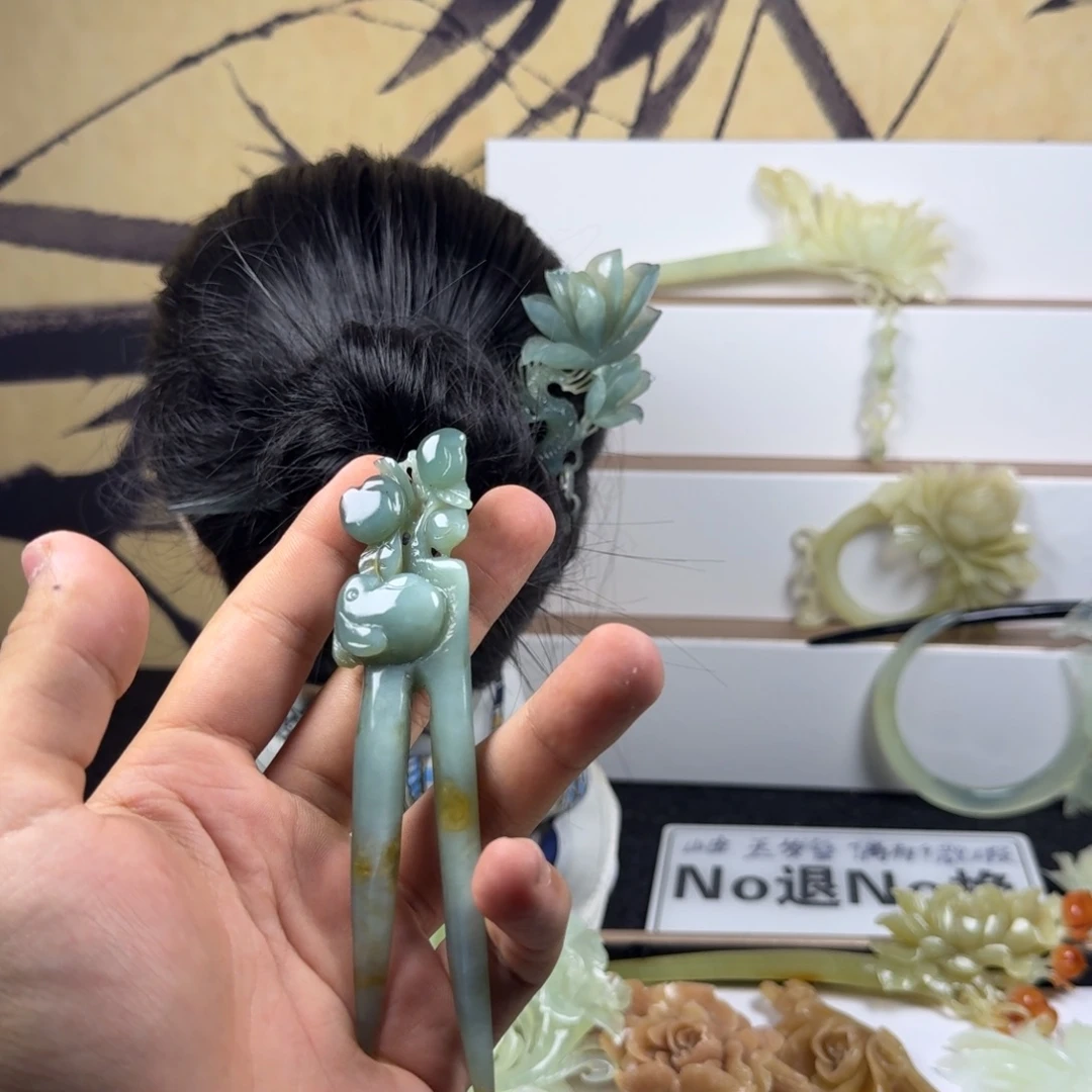 幸***生蛇纹石玉合金发饰