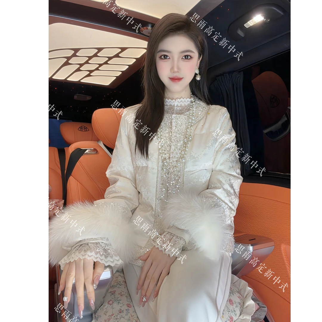 【冰清玉洁】冬季新款新中式重工珠管亮片正肩国风棉服