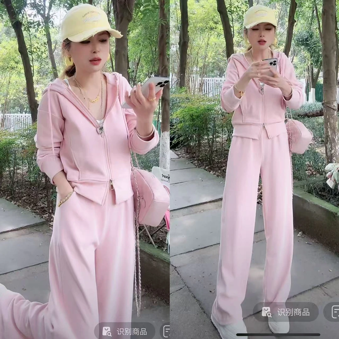 WEIAITING/唯爱町欧式休闲女款纯色气质长袖连帽卫衣套装T01