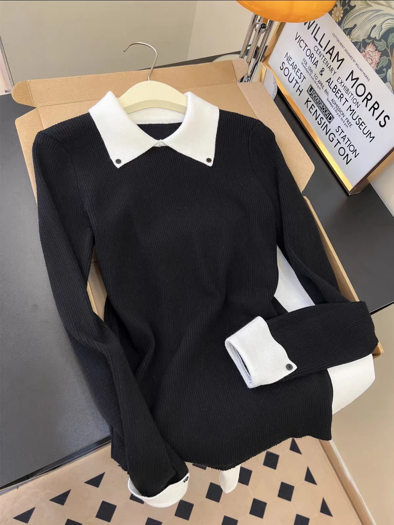 长袖女显瘦翻领纯色针织毛针织衫打底衫气质百搭高领