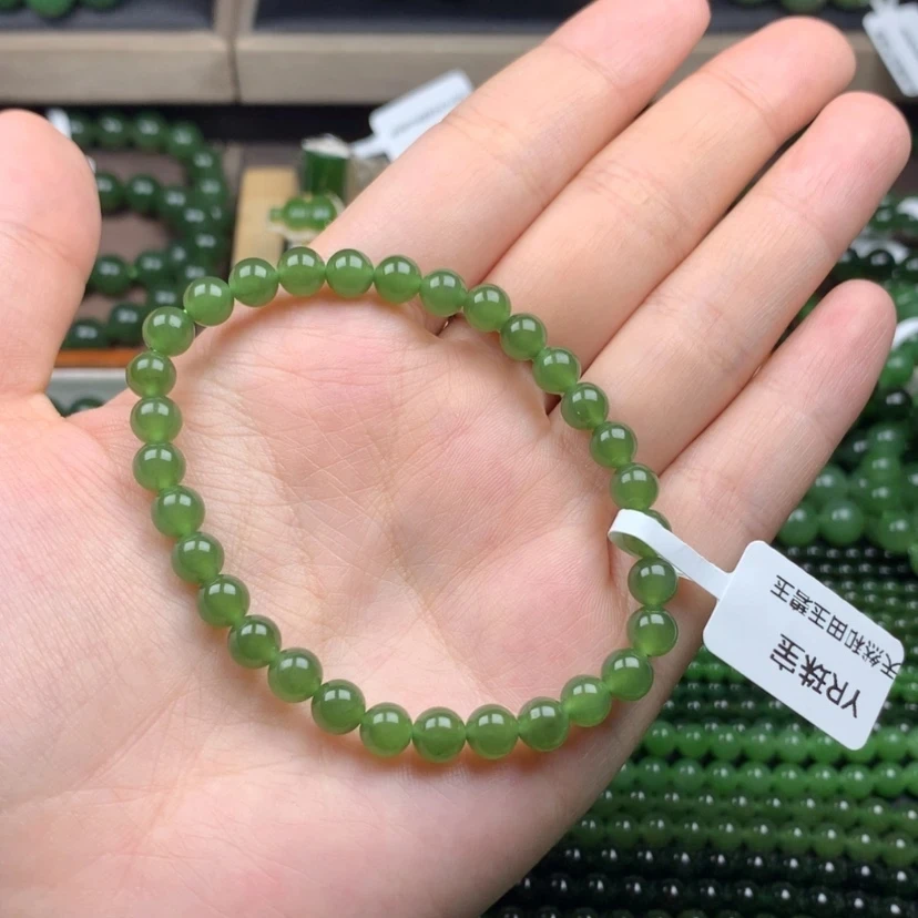 和田玉碧玉冰底阳绿6mm