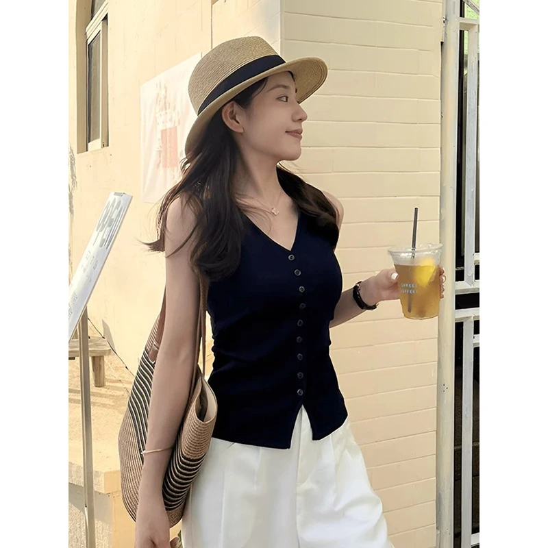 复古V领薄款开衫外搭无袖针织衫女2025新款夏季时尚洋气马甲上衣