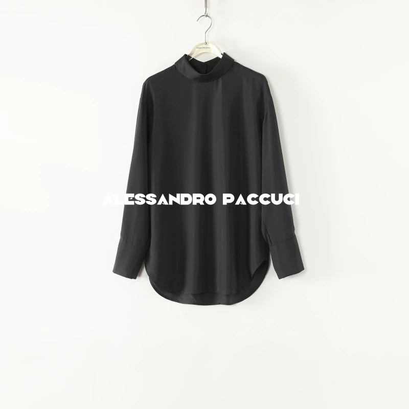 AP洛哥51044HC【黑标/丝影】100桑蚕丝前后两穿纯色时尚长袖衬衫