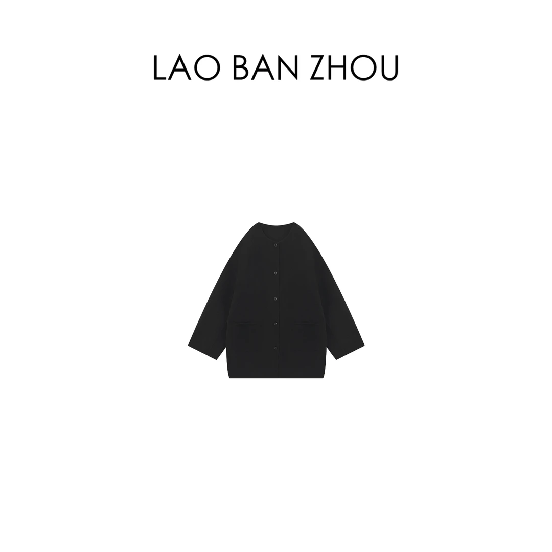 【老板周】极简风格 冬季新品简约圆领设计无名大衣外套