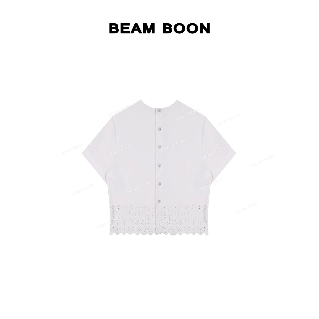 Beam Boon【繁花蕾丝】L*v绣花镂空立体蕾丝全棉抗皱透气显瘦短袖