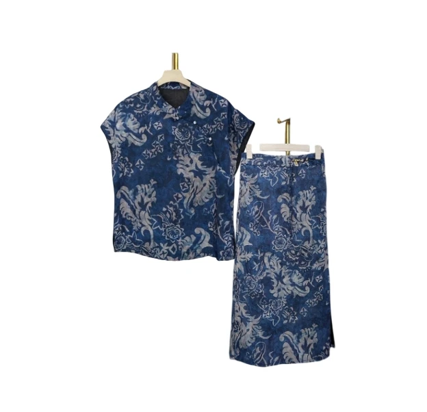 新中式短袖薄款立领成人夏季T恤小衫民族风上衣中国墨青花瓷服装