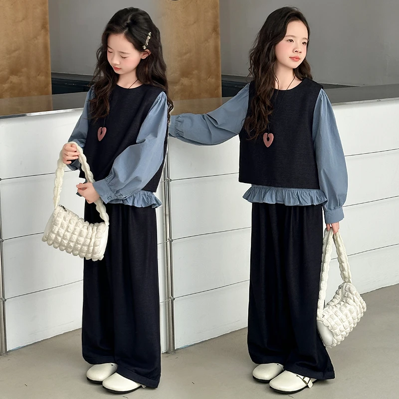 童装女童6-12岁潮流套装春秋2025新款小女孩韩版马甲三件套洋气潮